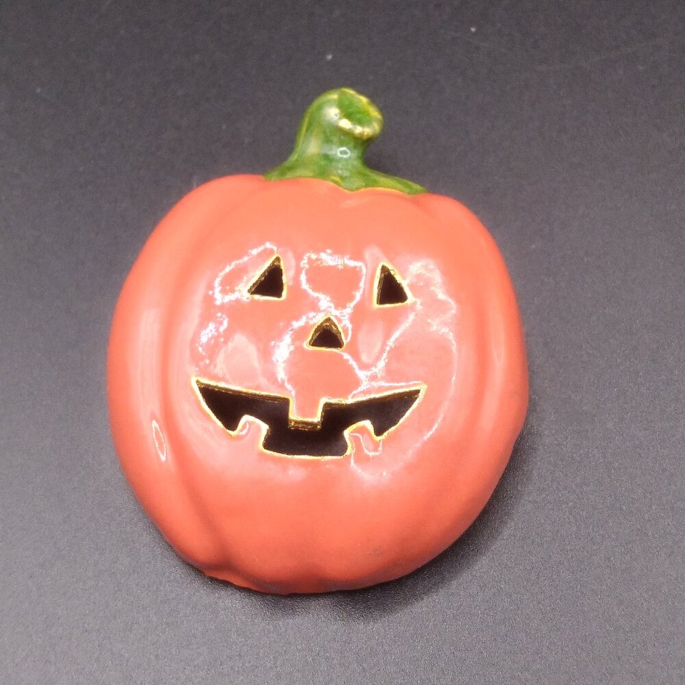 Orange and Green Enamel Pumpkin Brooch Halloween